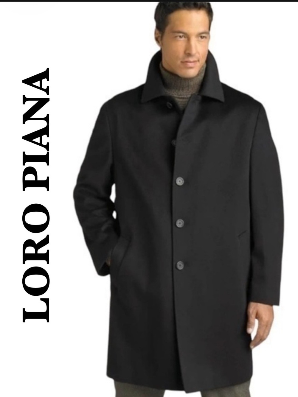 LORO PIANA STORM SYSTEM Men's Black Button-Front Overcoat - Classic Wool Blend
